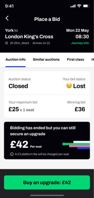 The app today after a lost auction